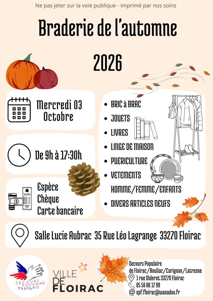 Braderie d'automne du Secours Populaire de Floirac
