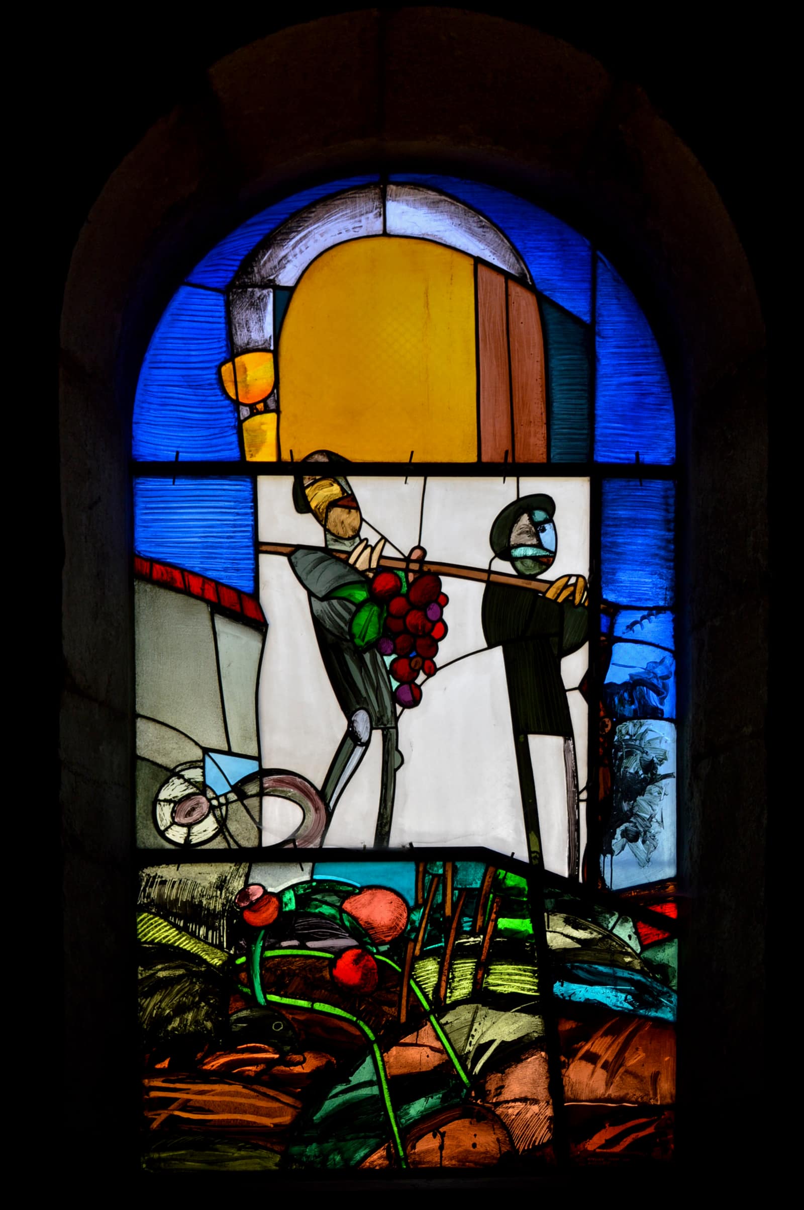 Vitrail de l'église Saint-Just d'Arbois représentant la fête du Biou